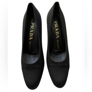 Prada Vintage Black Milano Spool Heel Pumps US 5
